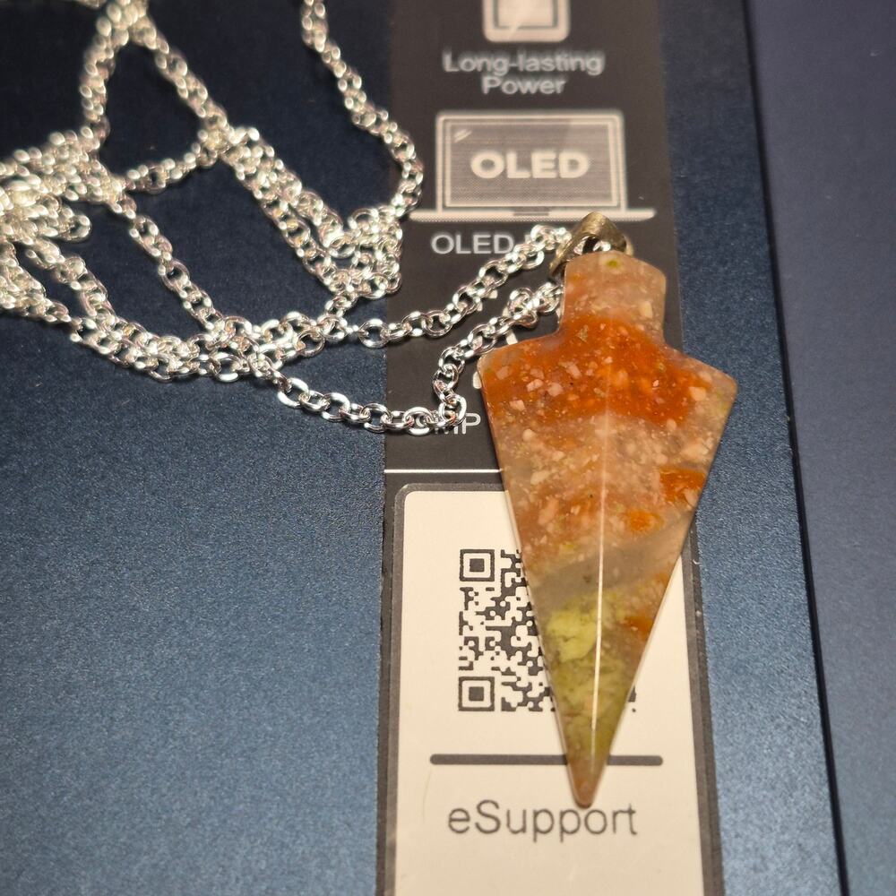 Unakite Jasper Gemstone Arrowhead Pendant Necklace, 3/4" 925P 18" Chain